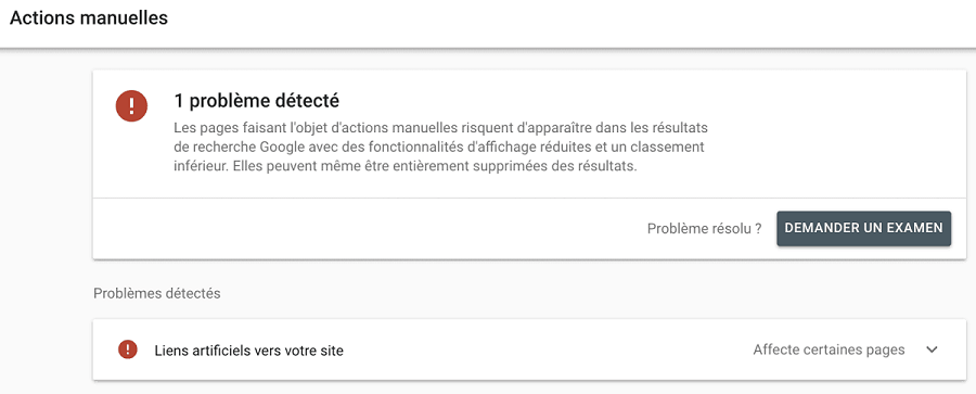 actions manuelles Google site piraté