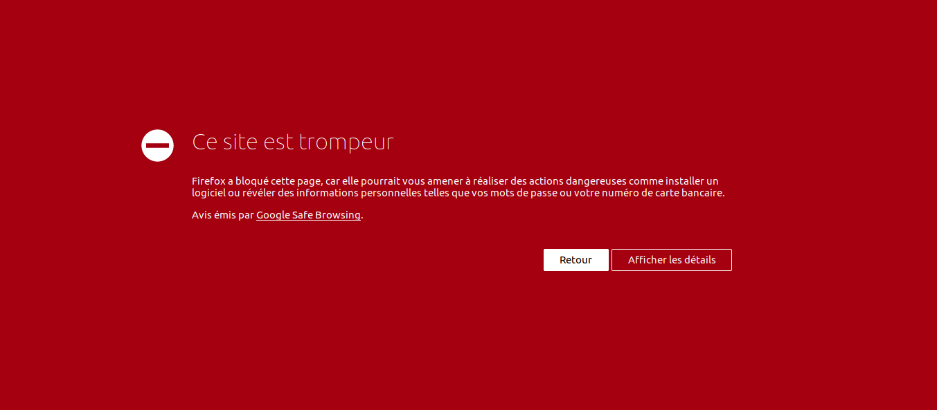 avertissement site trompeur google chrome