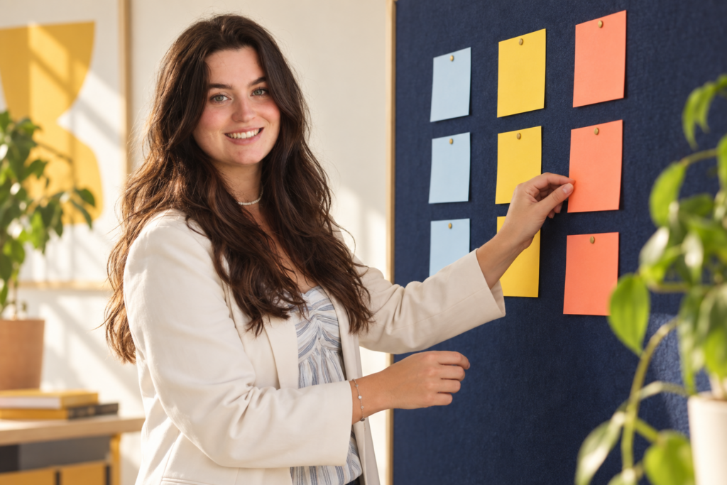 Hortense organise les tâches sur un tableau, illustration du cadrage des agents IA Gemini Spark